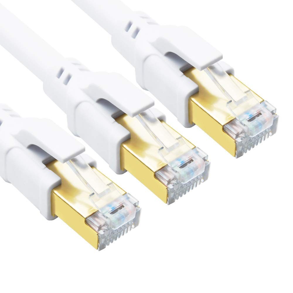 3 Pack 15 FT White Cat8 Ethernet Cable, 40Gbps 2000MHz High Speed LAN Cord