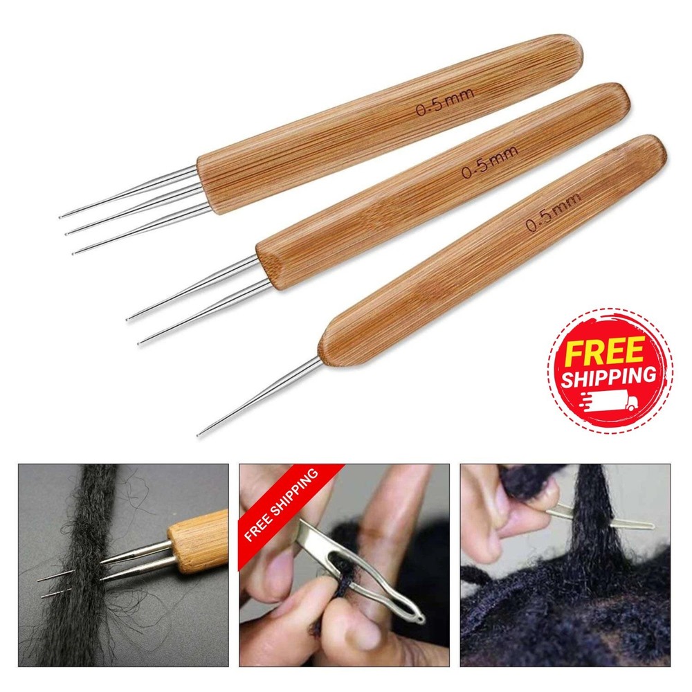 Bamboo Handle Dreadlock Hook Crochet Needle Tool Braiding Hair Locking Tool