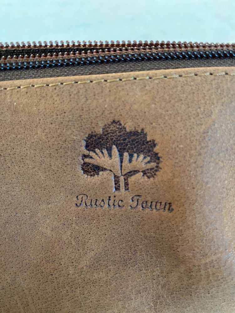 Rustic Town Leather Zippered Pencil Pouch