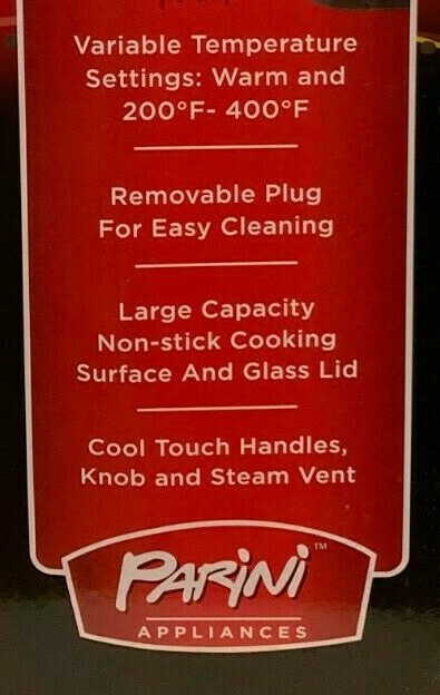 Parini 12" Non-Stick Electric Pizza Cooker, Variable Temps, Cool-Touch Handle