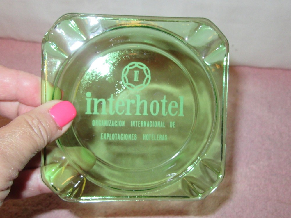 Vintage Green "INTERHOTEL" Glass Ashtray