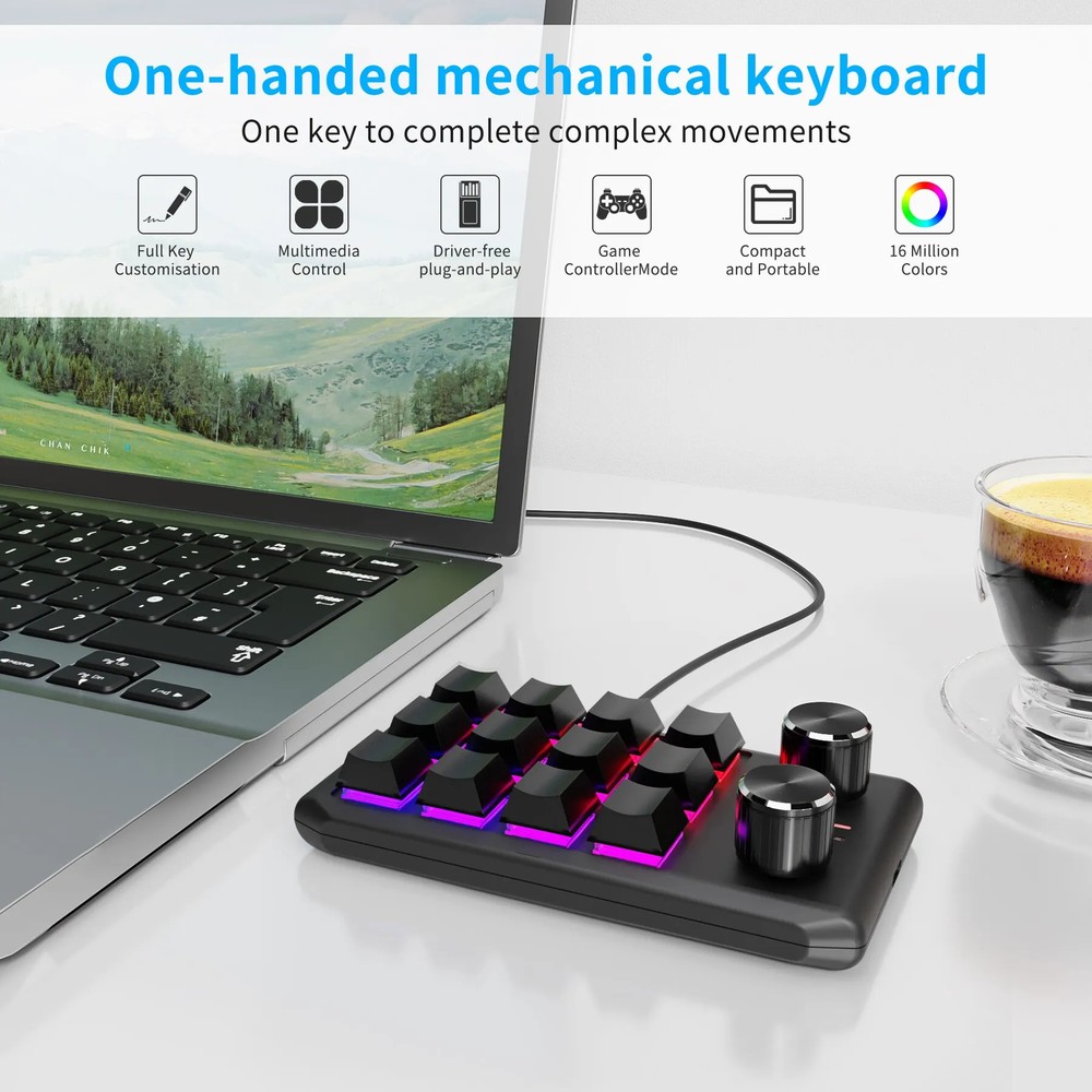 Programming Macro Custom 2 Knob Bluetooth Keyboard RGB 12 Key Mini Gaming Keypad