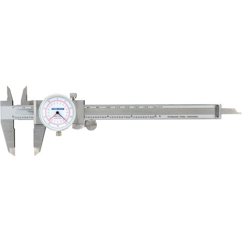 Dial Calipers 6" / 150 mm Dual Read Certified Covered Rack Case Procheck CDC6M2