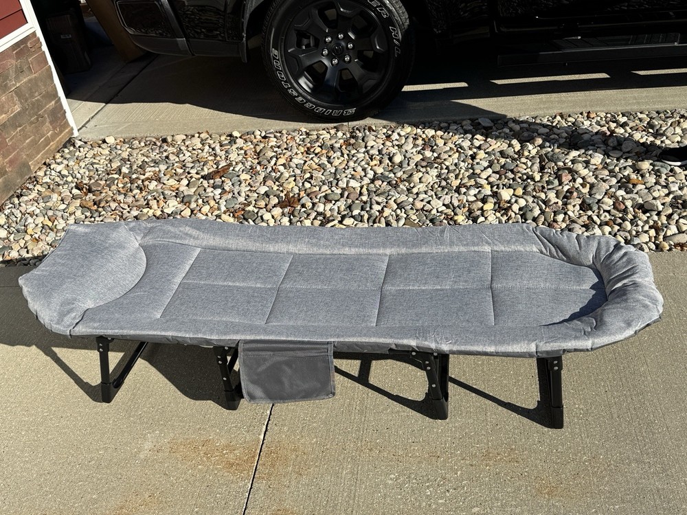 Gray Foldable Portable Camping Cot for Adults, Metal Frame, Polyester