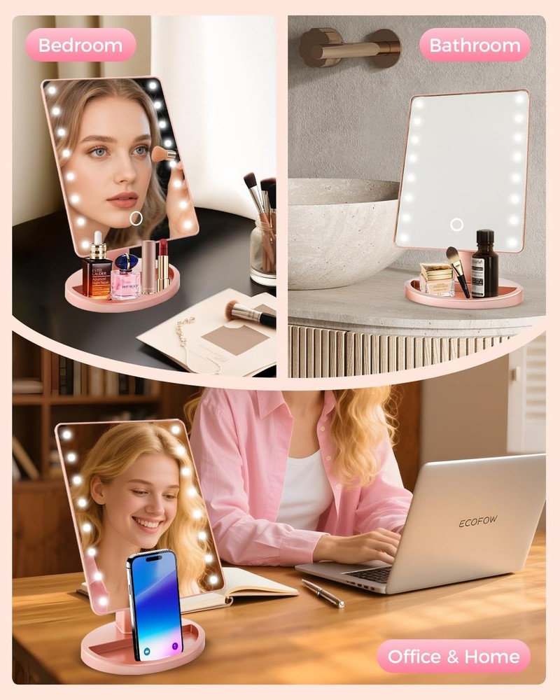 Christmas Lighted Makeup Mirror with Lights, Pink Vanity Mirror with Lights, ...