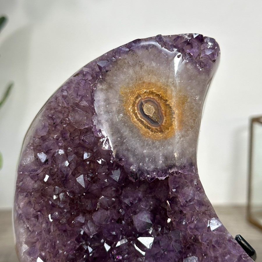 Amethyst Moon Shape Crystal Cluster on Stand. MWS2580