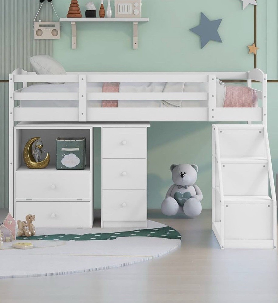 Loft Bed Set 3-Piece, Low Twin Loft Bed