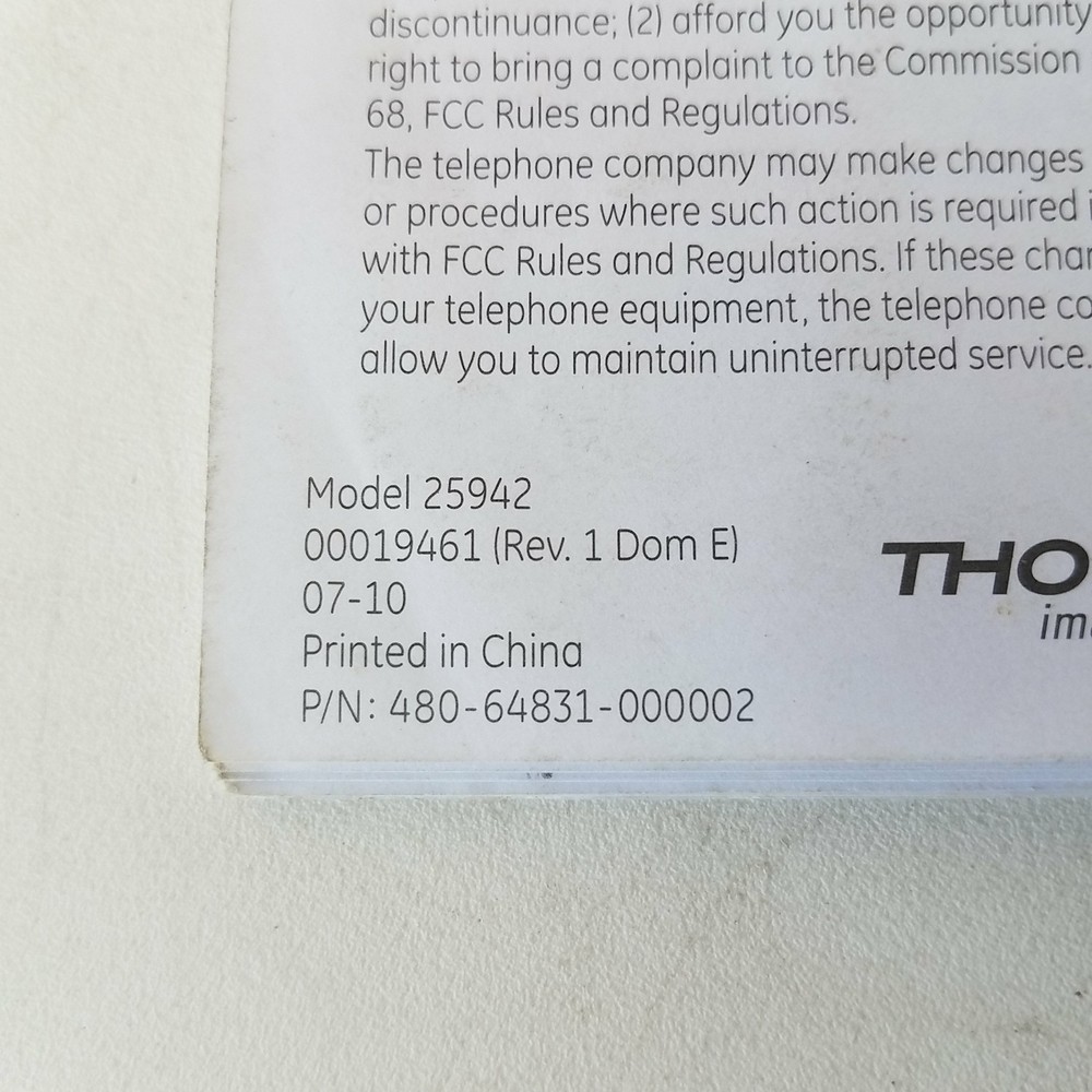 GE Model 25942 Series 5.8 Ghz Cordless Handset Users Guide