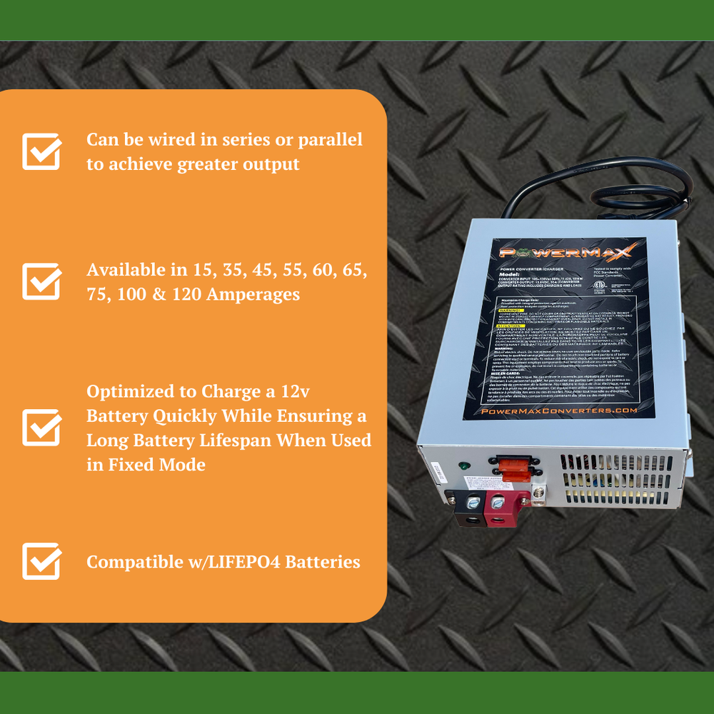 PowerMax 75 Amp Power Converter 12 Volt Power Supply with LED Light