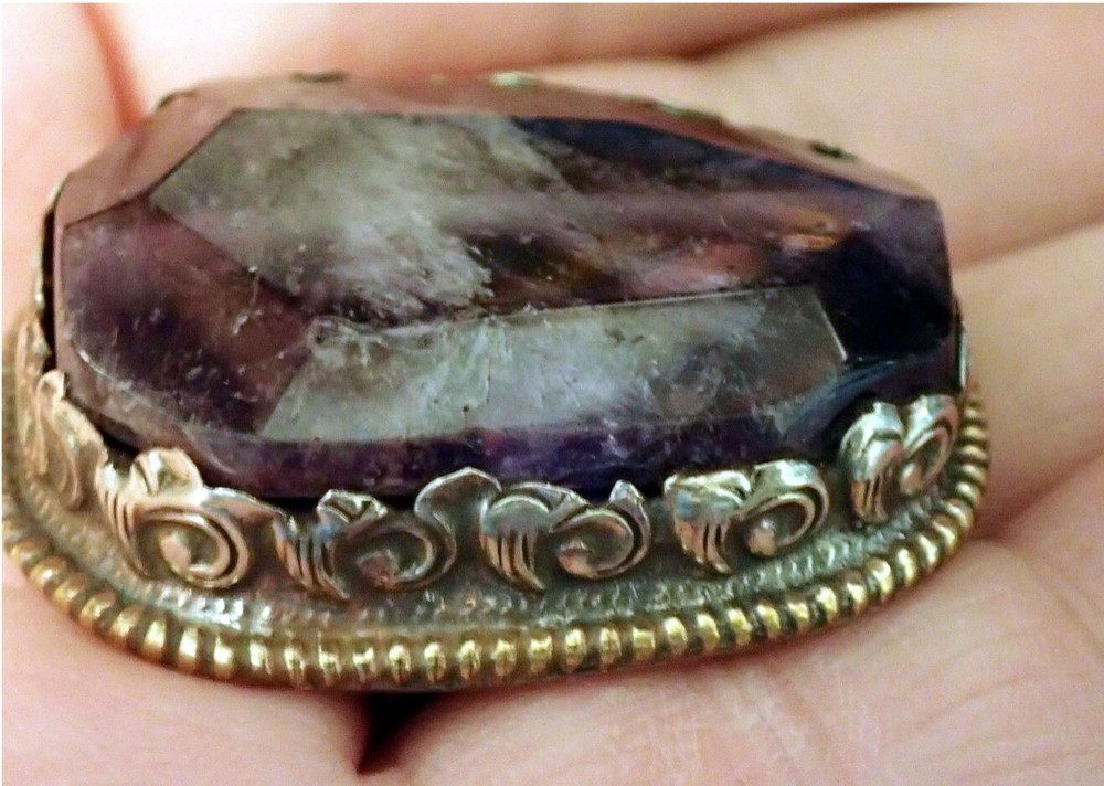 Phantom Dream Amethyst Crystal Silver Ring. adjustable