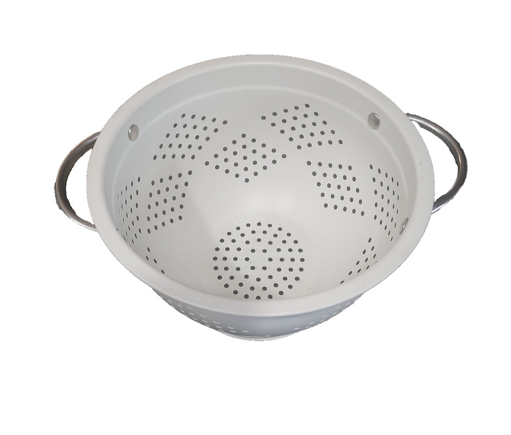 Colander Strainer Stainless Handles Cream Enamel white