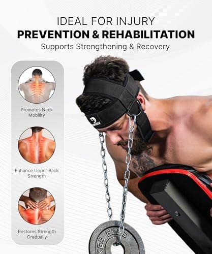 Neck Harness for Weight Lifting - Soft Padded Head & With Support Strap Black