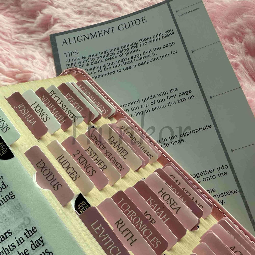 Thinkor- Repositionable Bible Tabs, 66 Pink Theme Laminated Tabs for Women, Thin