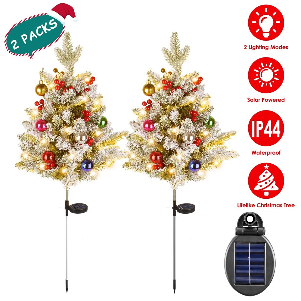 2Pack Lighted Artificial Christmas Tree with Solar String Lights Yard Decoration