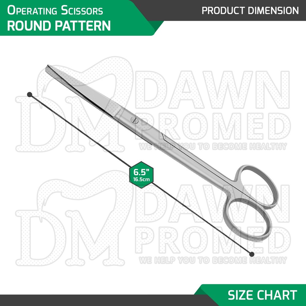 3 Pcs Operating Scissors 6.5" Straight Sharp Blunt Round Pattern Surgical Set