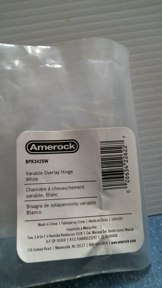 Amerock Variable Overlay Hinge,  White  (BPR3429W)  FS