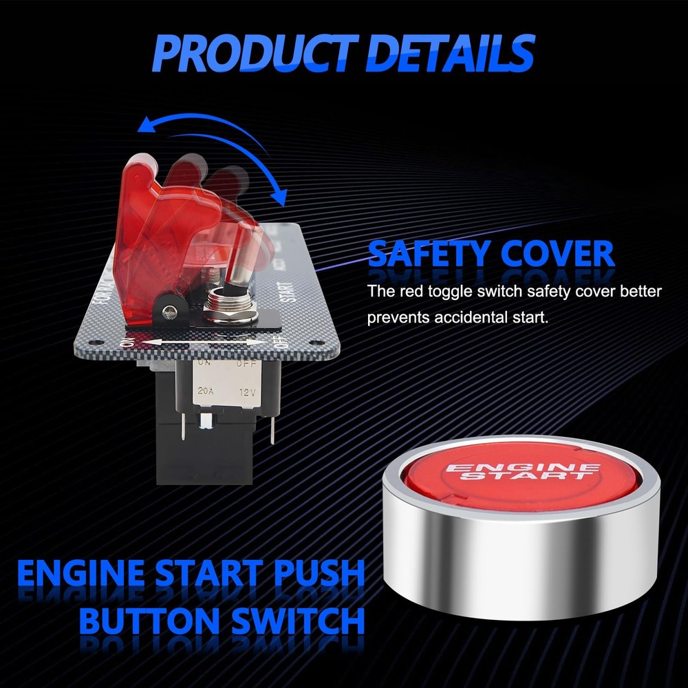 Ignition Switch Panel 12V Racing Car Engine Start Push Button Carbon Fiber LED