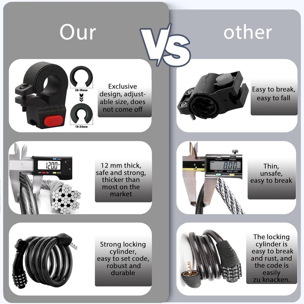 E Scooter Lock, Bike Combination Cable Locks Compatible with Large, Black