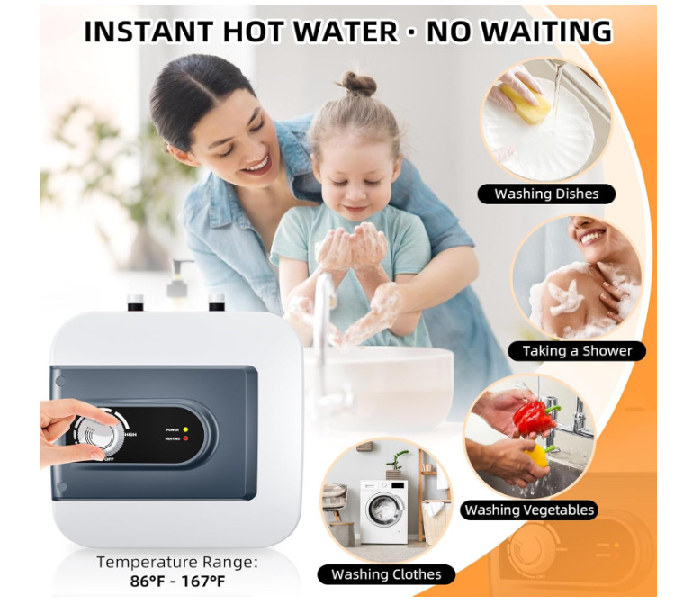Calentador de Agua Mini 1.6 Gal 1500W Bajo Fregadero Cocina Baño RV. Nuevo