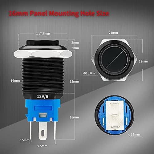 Latching Push Button Switch 12V Pushbutton Switch Blue LED 12 Volt Push