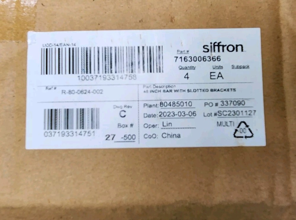 (4 Pack) Siffron 48" Bar With Slotted Brackets, 7163006366