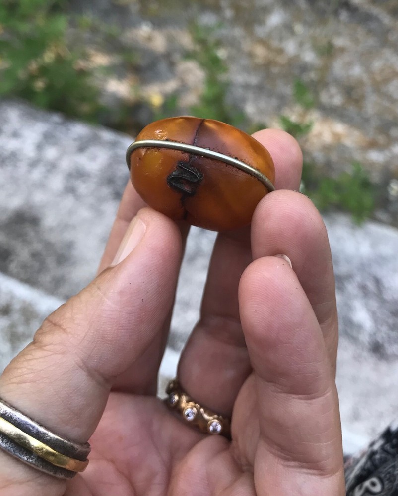 (B) Repaired antique Berber Amber Bead Silver Morocco #4