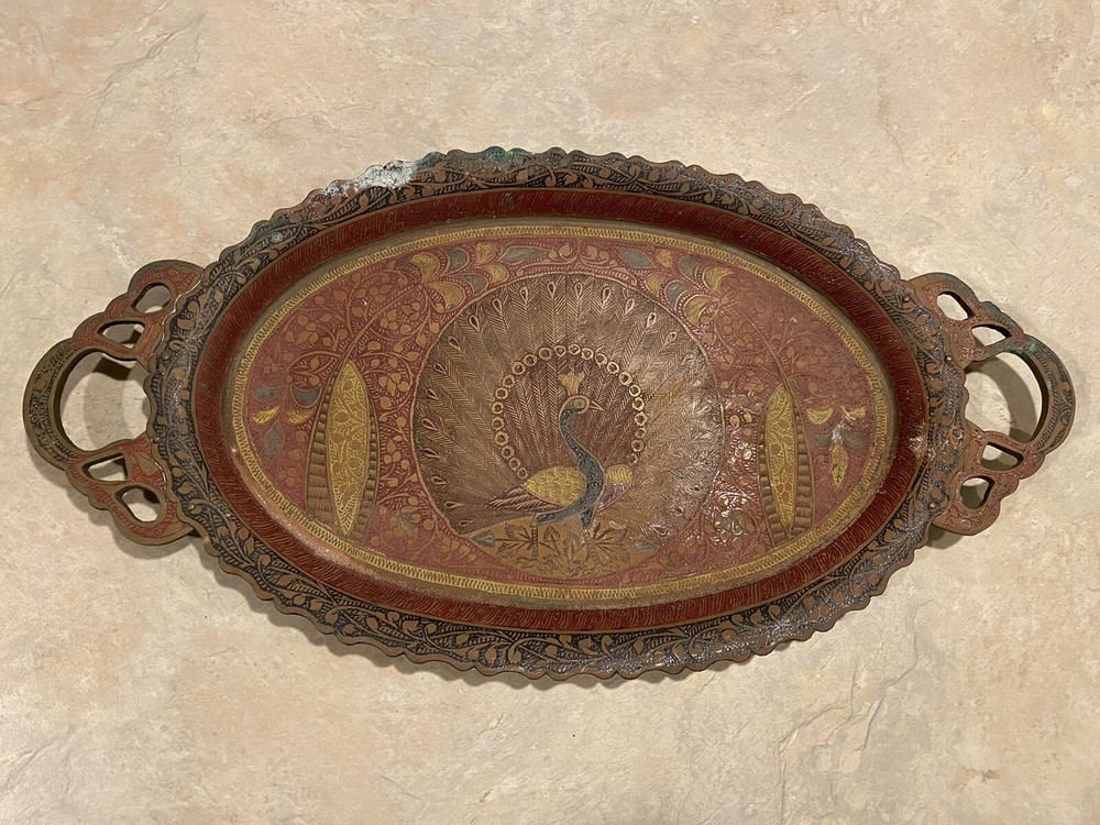 Decorative Antique Brass Peacock Plate (India)