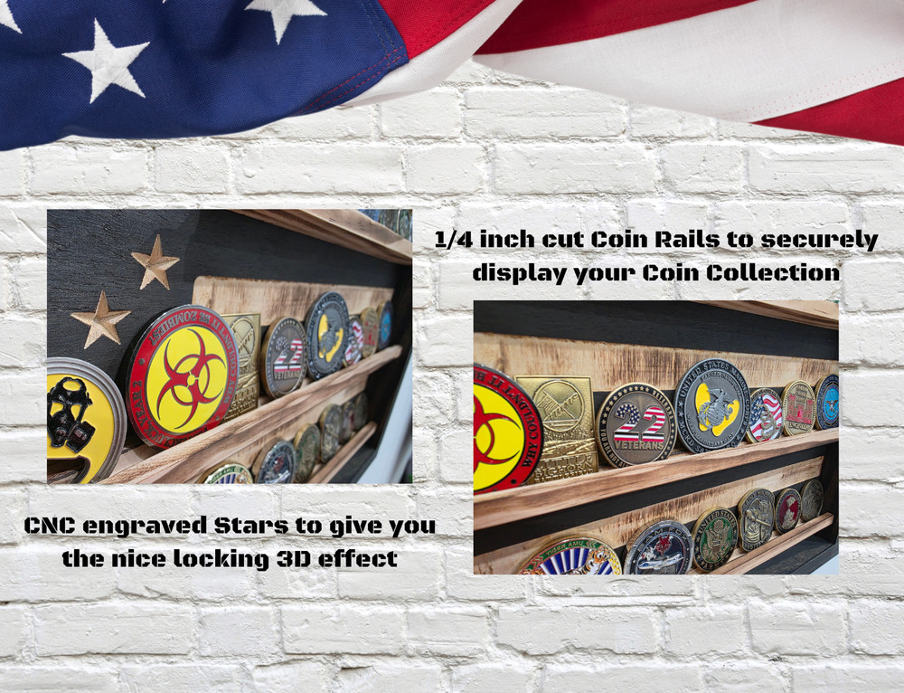 US Air Force Challenge Coin Display Rack Holder - Rustic American Flag - USAF
