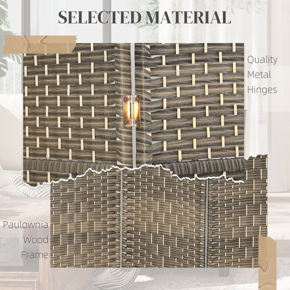 4 Panel Room Divider Hand-Woven Freestanding Partition