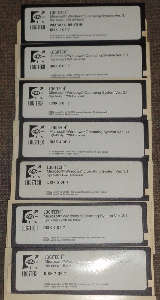 Logitech Microsoft Windows Operating System Version 3.1, Vintage PC 5.25" Disks