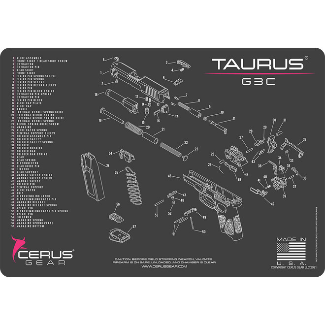 Taurus G3C Schematic Handgun Mat PINK