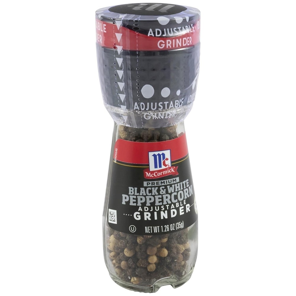 Black & White Peppercorn Adjustable Grinder, 1.26 Oz