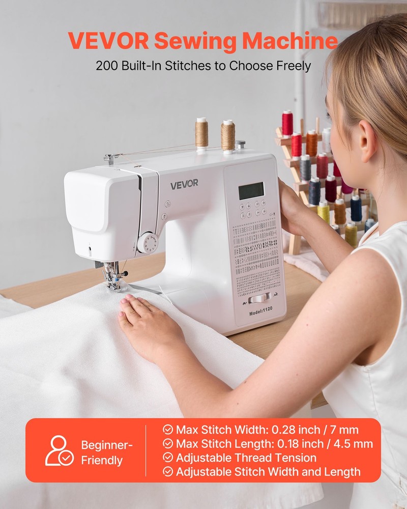 VEVOR Computerized Sewing Machine Digital Sewing Machine 200 Stitch Applications