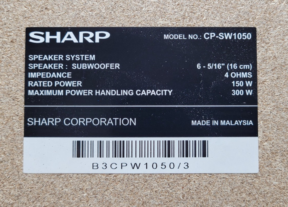 Sharp Speaker System Subwoofer | Model: CP-SW1050