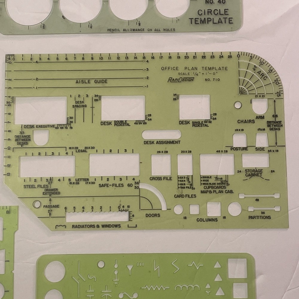 6 Berol RapiDesign stencil template UTILITIES FLOW CHART office plan circles