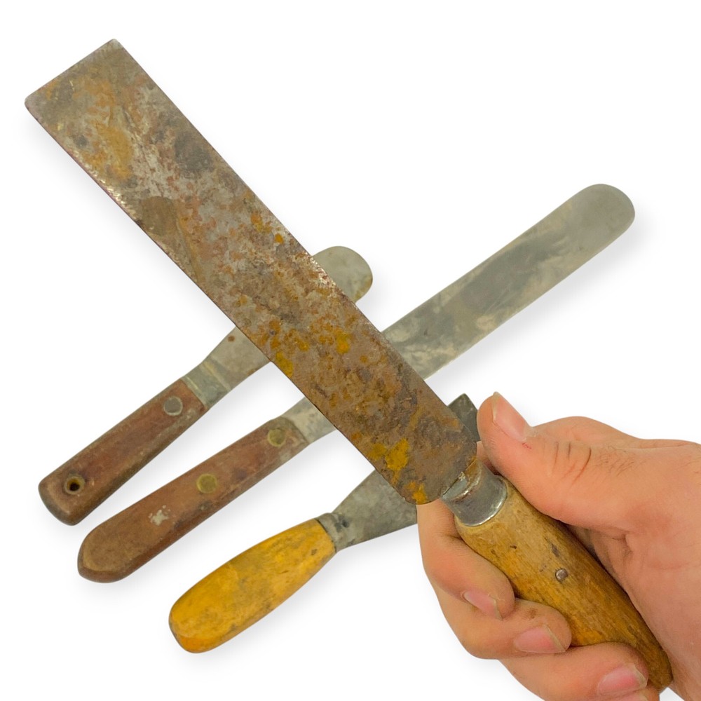 Vintage Putty Knife Spatula Working Hand Tools Wooden Handle, 4 Pcs