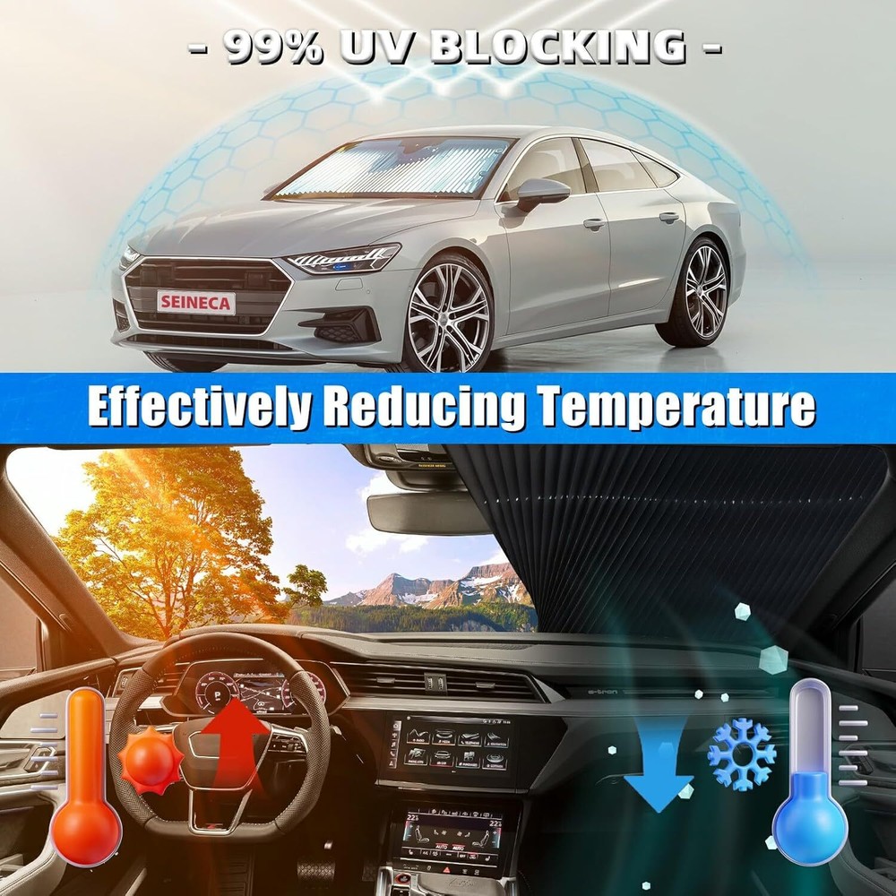 2pcs Retractable Windshield Sun Shade for Car Auto Sunshade with Suction Cups