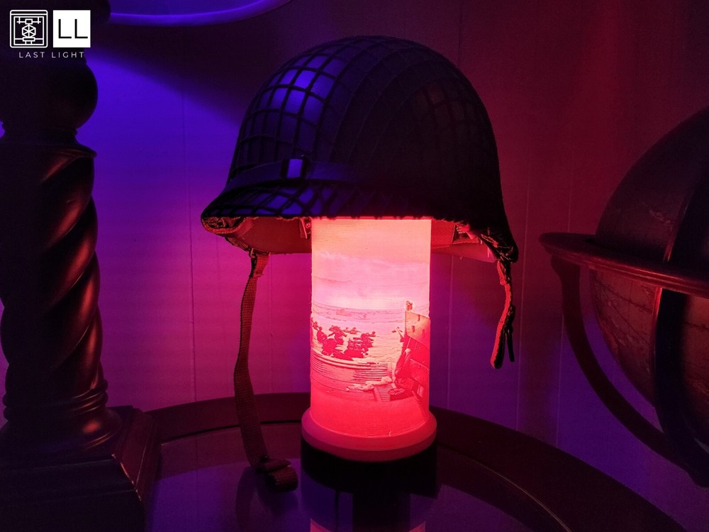 D-Day Lamp & Helmet Display - 3D Printed Lithophane - Customizable!