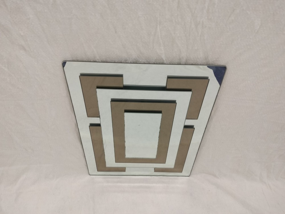 mid century modernist Geometric Rectangular Mirror Alternating Smoked Glass 28"H