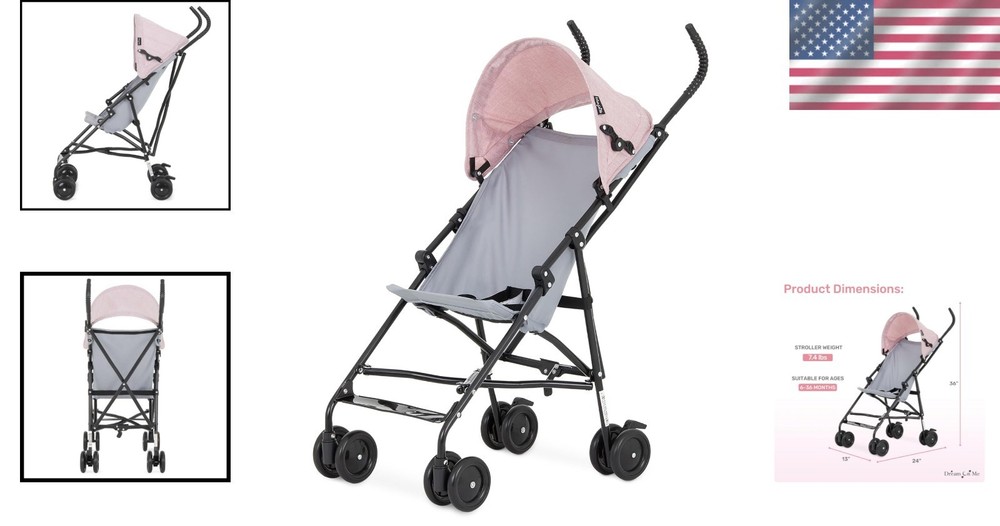Adjustable Canopy Lightweight Stroller for Toddlers - One-Hand Quick Fold, Pink