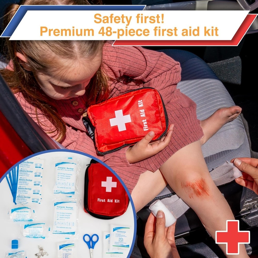 Car Emergency Kit with Air Compressor, First Aid, Tow Strap and More