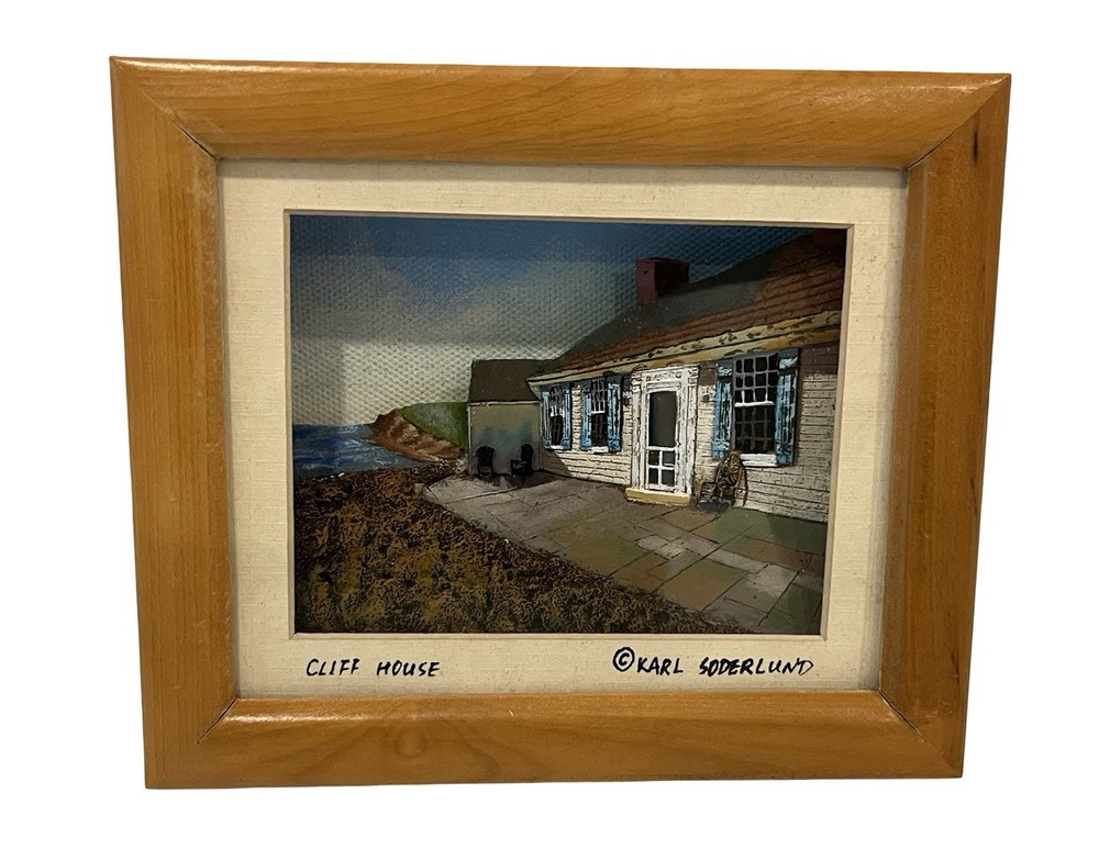 Signed 3D Mixed Media Petite Artwork by Karl Soderlund "Cliff House" 5.5"L x 4H