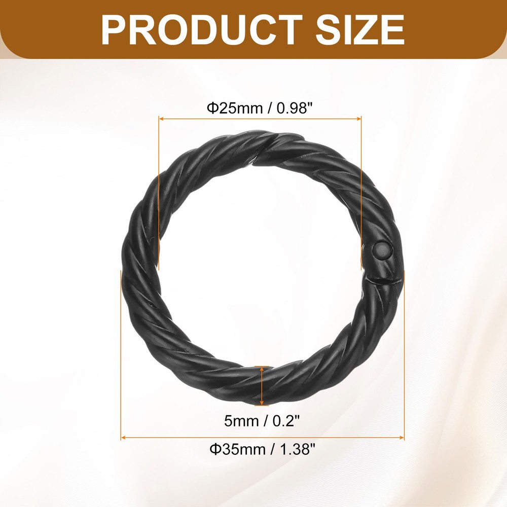 6Pcs Spring O Rings 1" Round Trigger Snap Hook Circle Black Key Ring Clip