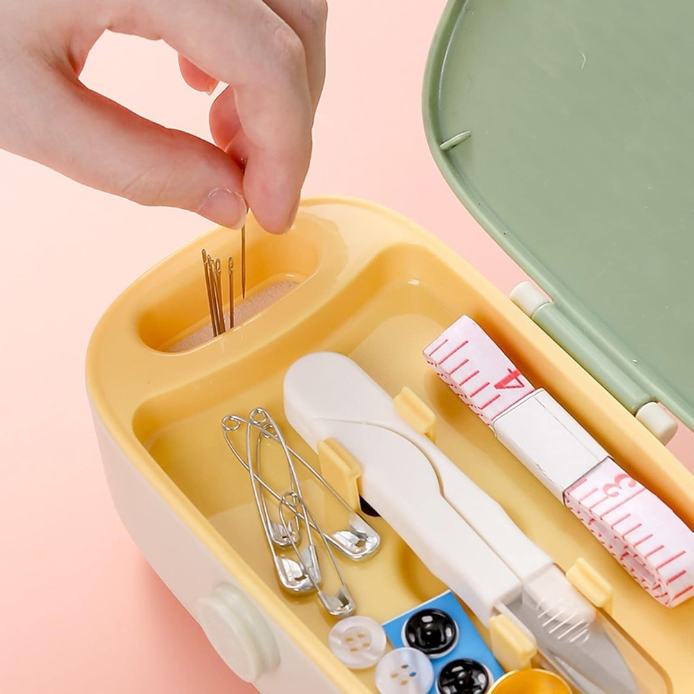 Portable Sewing Kit for Adults – Pink Plastic Box with Needle & Thread