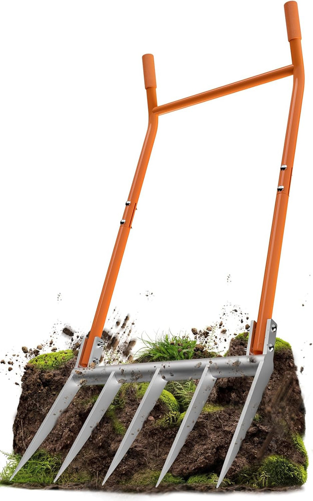 Broadfork 5-Tine Broad Fork for Gardening Ergonomic U-Shaped Design Heavy Duty B