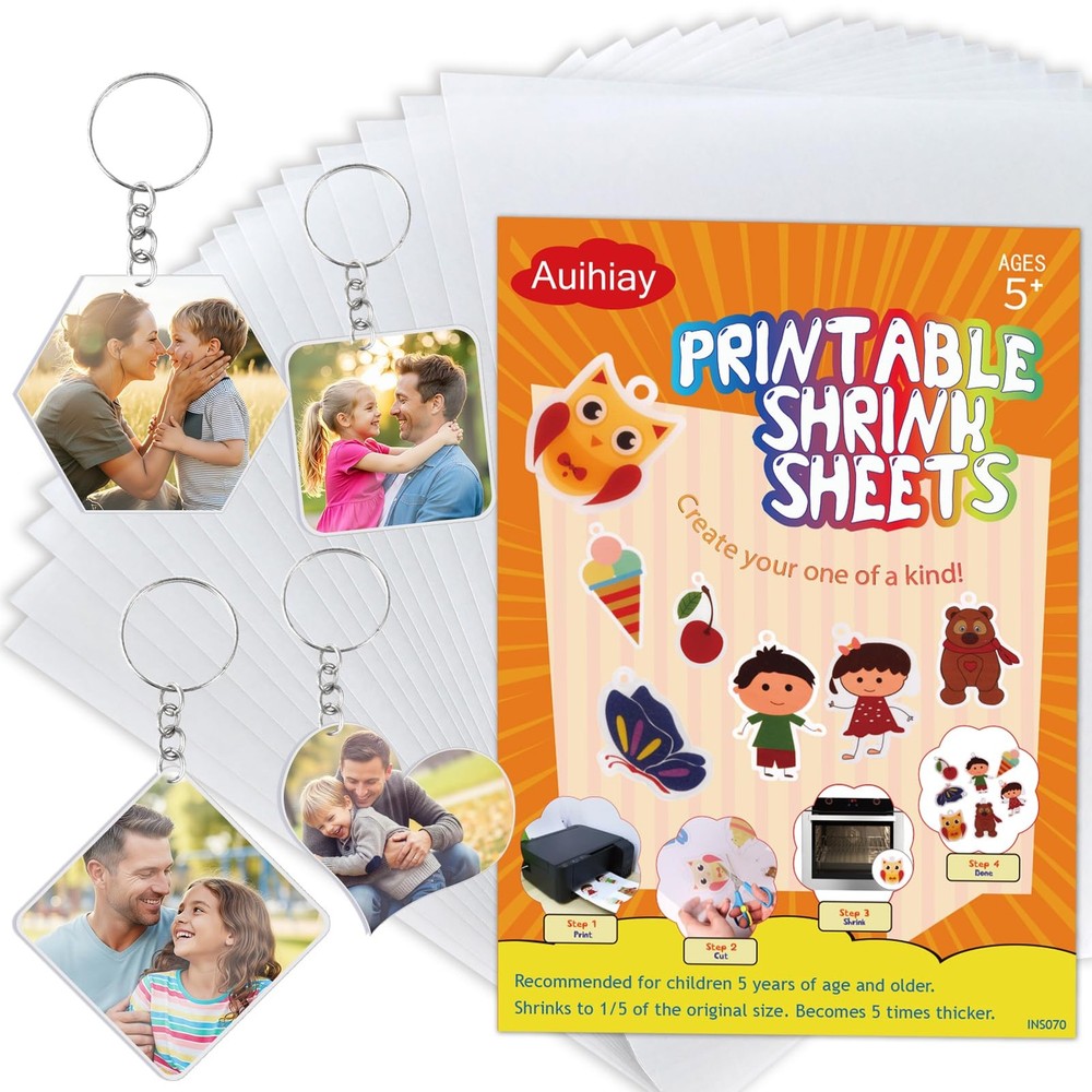 25 Sheets White Printable Shrink Plastic Sheets, Shrink Films Papers for Inkj...