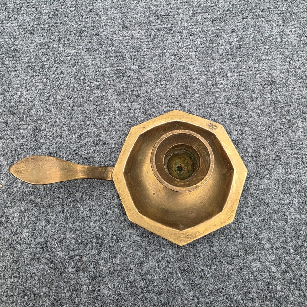 Vintage Heavy Solid Brass Chamberstick Candle Holder Octagonal Base Finger Loop