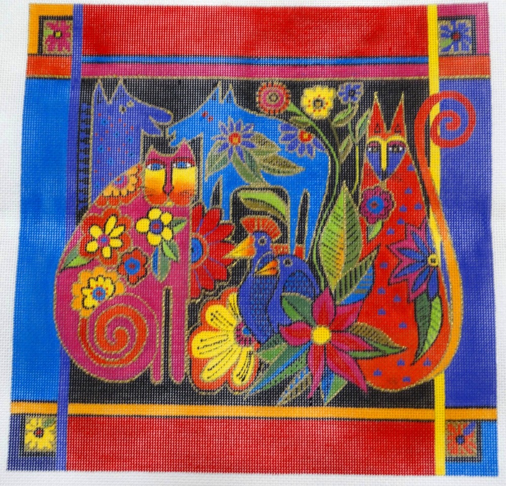 Needlepoint Hand Painted  "Kindred Creatures"  signed Laurel Burch  14" by 14"