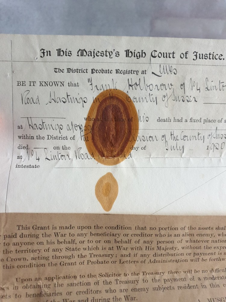 A 1920s document probate with red Embossed mark