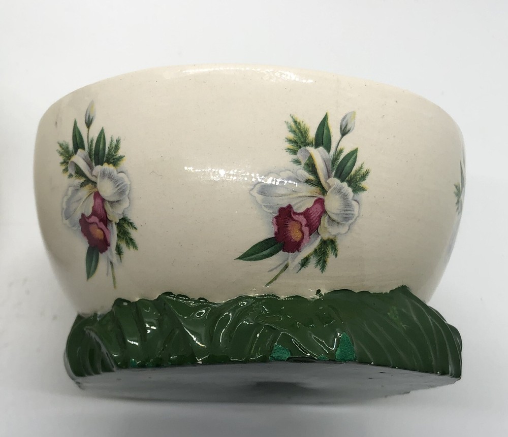 Vtg Ceramic Hobbyist Easter Bunny Rabbit 2 Pc Candy Dish Decor Flower Decals 7"